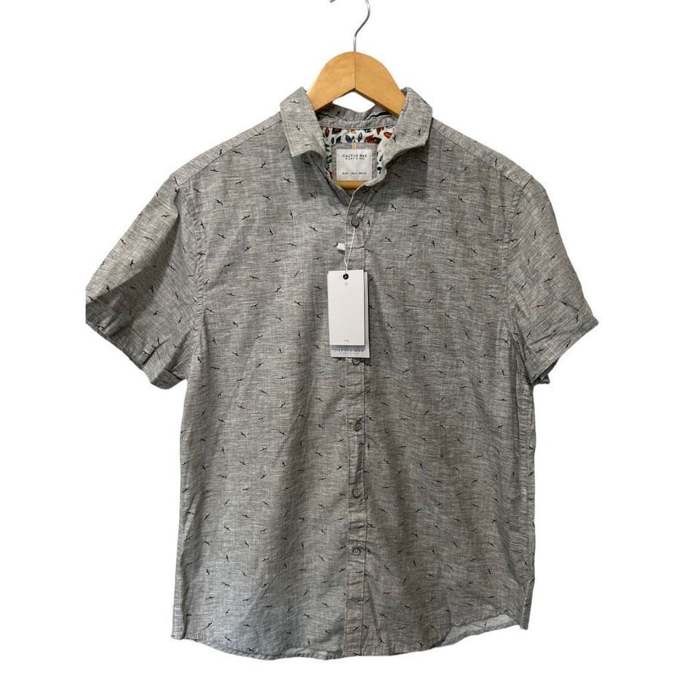 NWT New Cactus Man Ricky Singh Heather Gray Seagull All Over Front Button Down S
